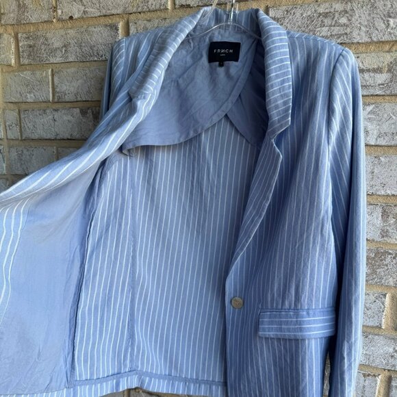 FRNCH Long Sleeve One Button Blue/White Striped Blazer Jacket Women's Size S - Picture 5 of 10